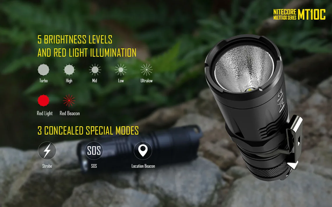 2015 New Nitecore MT10C Portable Tactical Flashlight CREE XM-L2 U2 920 Lumens Red Light Illumination CR123A Camping Hand | Освещение