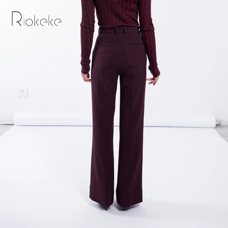 Riokeke/классические прямые широкие женские брюки с высокой талией тонкая брюка