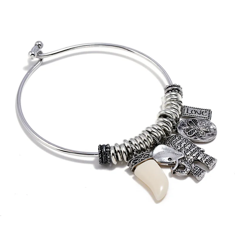 Retro Adjustable Bangles For Women Vintage Silver Color Elephant Femme Bracelet Charm Jewelry Gift | Украшения и аксессуары