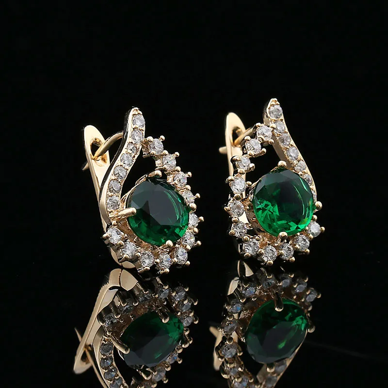 Green Gold plated Blucome Классический Англия Крюк Цветок Серьги Для Женщин Девушки Полные Кристаллы CZ Циркон Позолоченные Малый Mujer Ohrringe Schmuck Англия крюк женщины циркон серьги серьги с зеленым камнем - Окраска металла: Green Gold plated