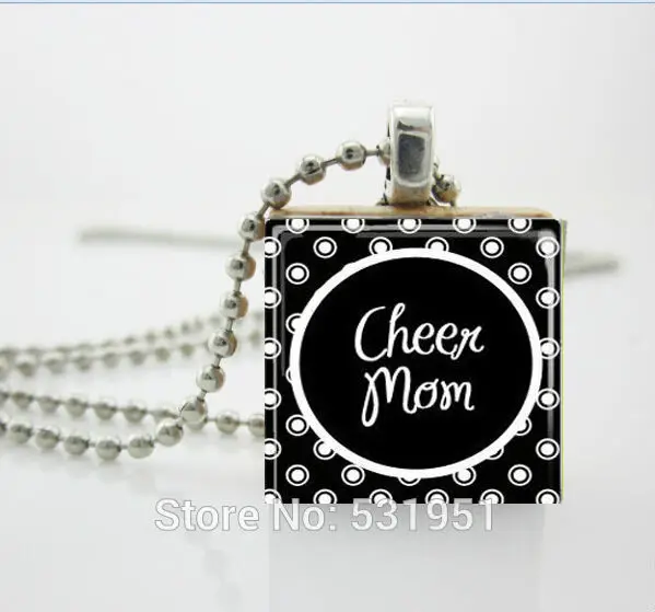 Женские ожерелье Мода 2014 надпись Cheer Mom царапают плитки кулон болельщик ювелирные