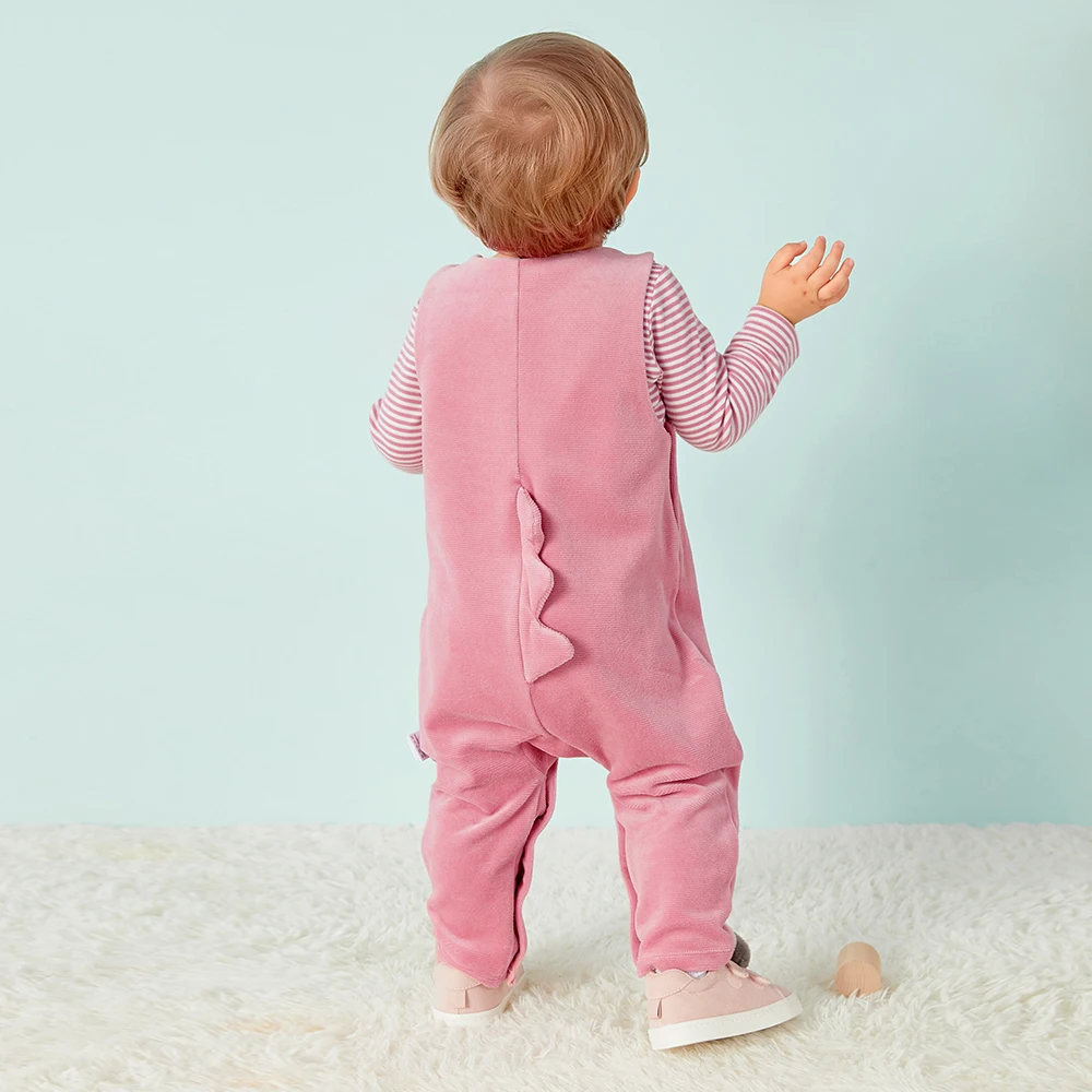 Balabala Baby 2-Piece Long-sleeved Shirt + 3D Dinosaur Bib Overalls Clothes Set Infant Newborn Girls Boys Clothing for |