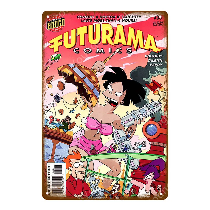 YD6309E Futurama Comics винтажные металлические знаки, плакат, настенная наклейка, декоративная тарелка для комнаты, мультяшная табличка, домашний декор, настенная живопись - Цвет: YD6309E
