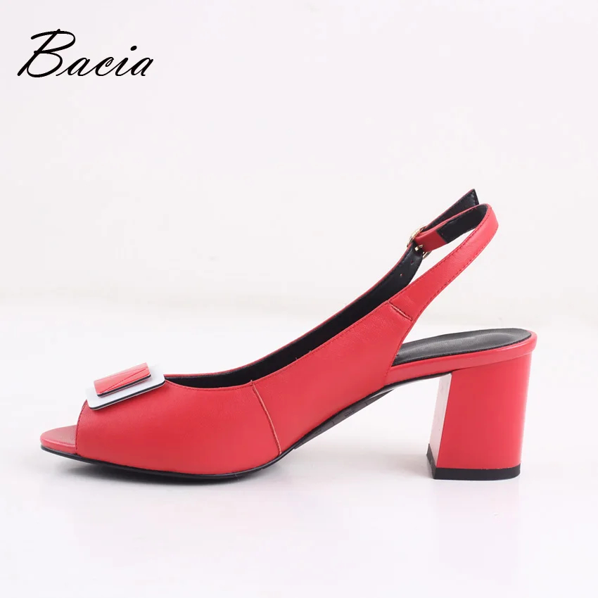 Bacia Sheep Skin Sandals 2017 New Square Pumps Genuine Leather Red Shoes Women Summer Buckle Strap 35-41 Size SA010 | Обувь
