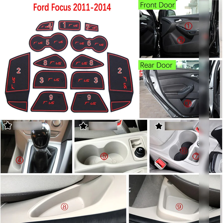 Противоскользящий коврик для Ford Focus 3 MK3 2011 2012 2013 Pre-facelift ST RS Gate Slot Coaster анти-грязный Коврик для двери 13 шт