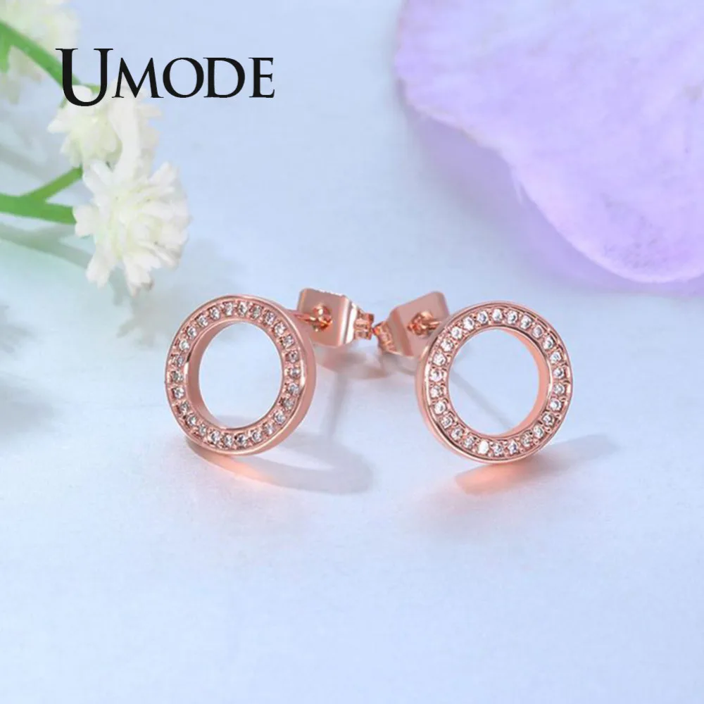 Женские серьги-гвоздики с фианитами UMODE новые прозрачные круглые круглой формы