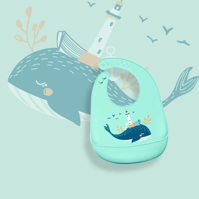 01Gn Whale Детские силиконовые водонепроницаемые Слюнявчики для Малышей Регулируемый передник для кормления цветной платок-Слюнявчик - Цвет: 01Gn Whale