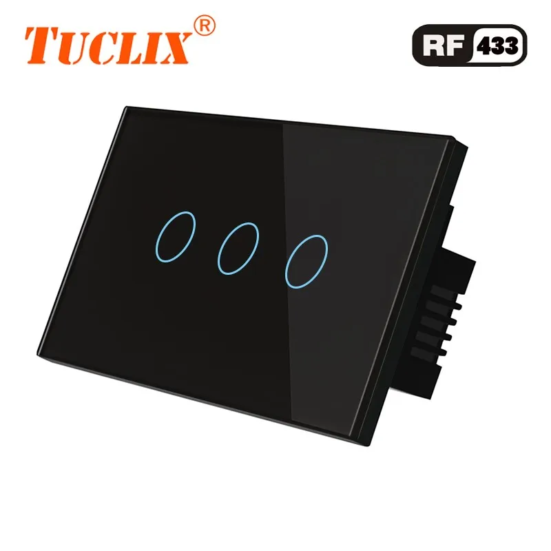 TUCLIX US стандартный пульт дистанционного управления 3 комплекта 1 способ, RF433 умный настенный выключатель, беспроводной пульт дистанционного управления Сенсорный светильник - Цвет: US-RF-03 Black