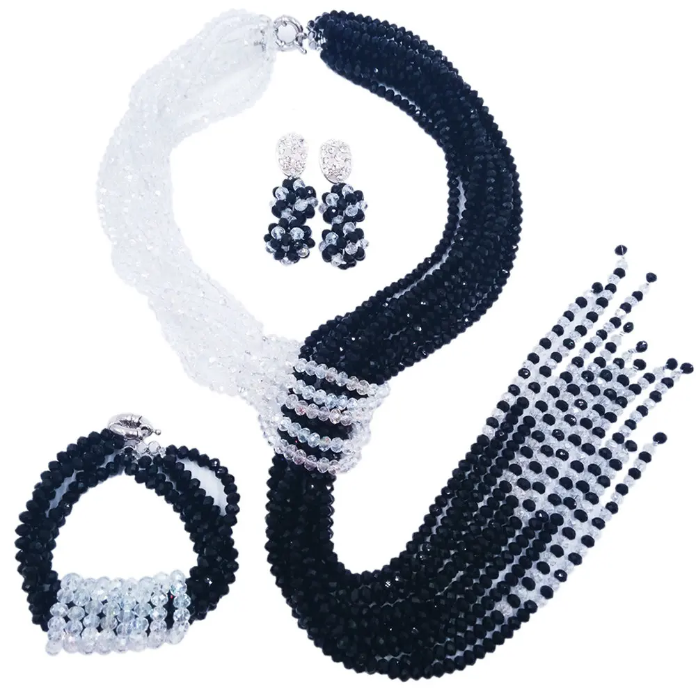 

Fashion Black Clear AB Transparent African Beads Jewelry Set Crystal Beaded Nigerian Wedding Party Jewelry Sets Necklace 10WJK01