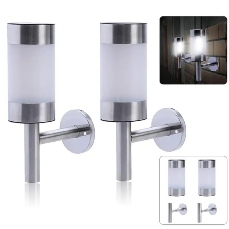 

2pcs Stainless Steel LED Solar Lighting LED Wall Light Fence Lamp Outdoor Garden Lights Secuity Sensor Fence Lamp