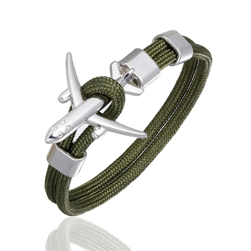 Silver Army Green Очаровательный мужской браслет с якорем и самолетом для женщин, браслеты дружбы на цепочке, Женские Ювелирные изделия для пары, подарок для мужчин, новинка - Окраска металла: Silver Army Green