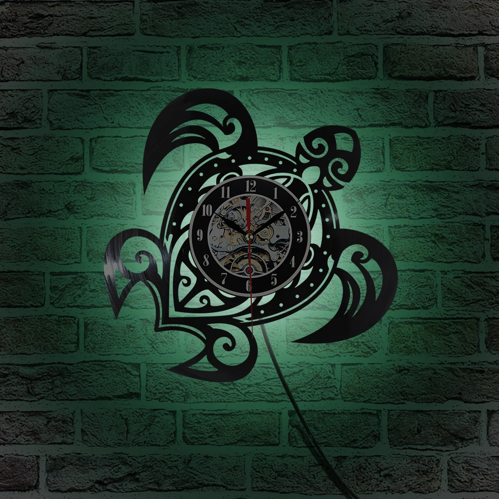 Новые виниловые настенные часы с изображением морской черепахи подсветкой