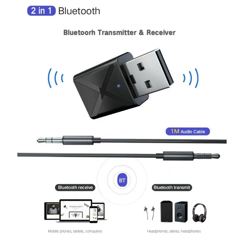 USB Интерфейс Bluetooth 5,0 Мини 3,5 мм AUX Стерео FM приемник передатчик 2 в 1 для автомобиля ТВ ПК Беспроводной адаптер