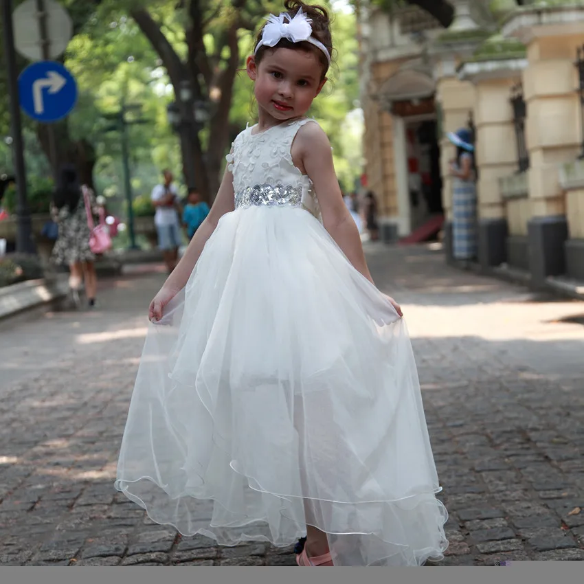 

2021 White Formal Girl Dress Long Back Kids Wedding Vestidos Girls Clothes Of 3 4 5 6 7 8 9 10 11 12 14 Years Old AKF164063