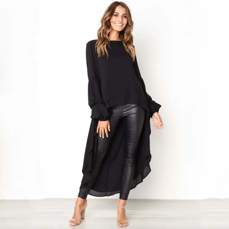 Autumn Sexy Loose Dress Asymmetrical Shirt Women Ruffle Dresses Long sleeve Clothing Female Patchwork Ladies | Женская одежда