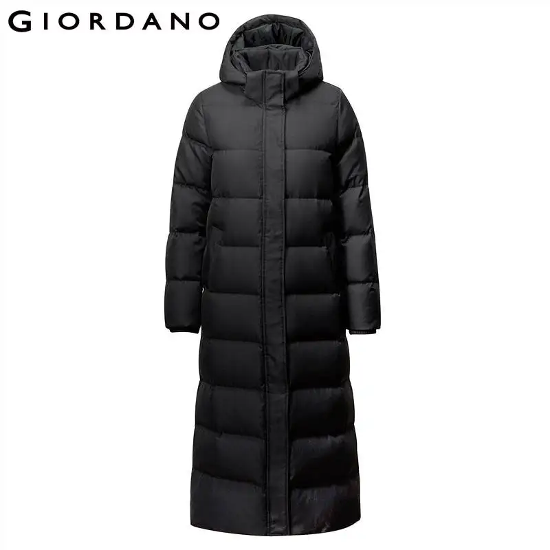 09Black Giordano женский длинный зимний пуховик с капюшоном, набивка из натурального гусиного пуха - Цвет: 09Black