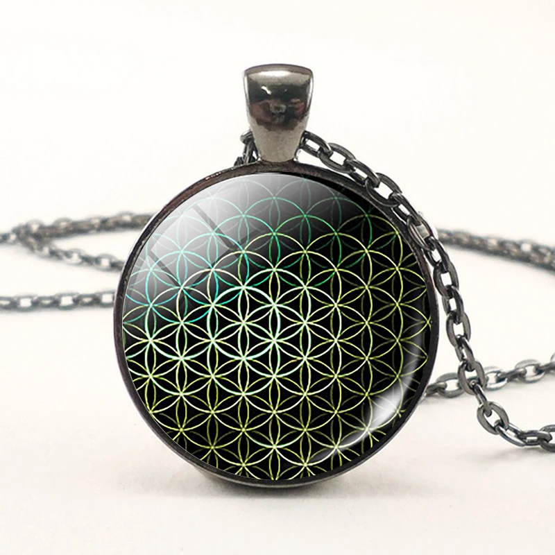 Ожерелье "цветок жизни" Sri Yantra стеклянный кабошон кулон ожерелье Мандала духовная Йога ювелирные изделия Модные аксессуары для женщин - Окраска металла: as show