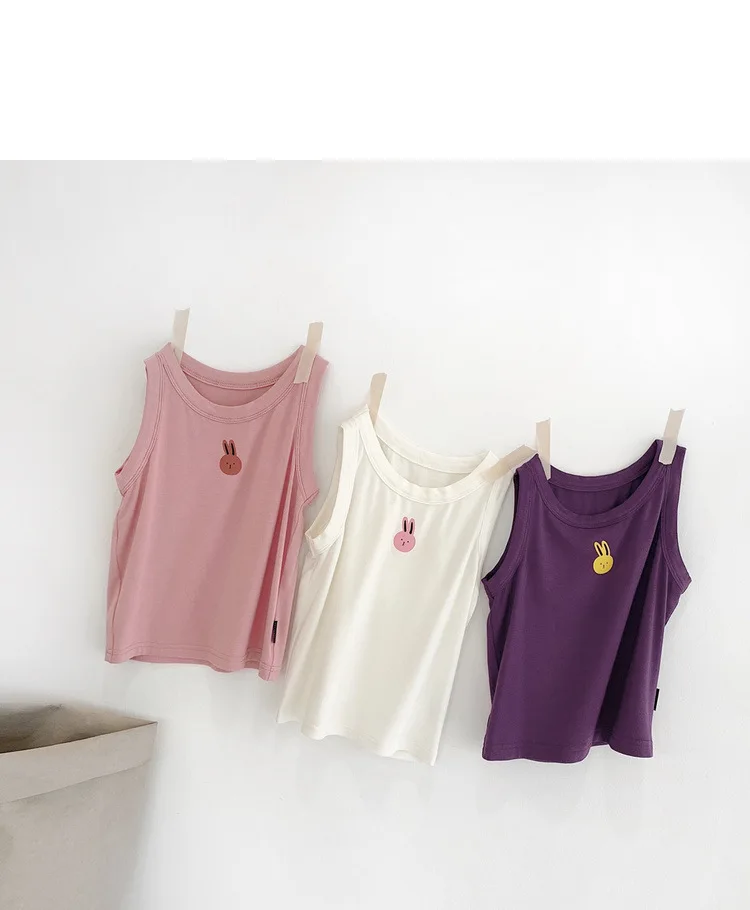 Boys Girl Vest Undershirts Kids T-shirt Toddler Children Cotton Soft Tees Sleeveless Bunny Hi 2 3 4 5 6 7 8 9 Years | Мать и ребенок
