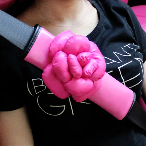 Floral Seat Belt 1pc Женские аксессуары для салона автомобиля розовый Roseo красный чехол для рулевого колеса подушка для шеи чехол для ремня безопасности набор ручного тормоза - Название цвета: Floral Seat Belt 1pc