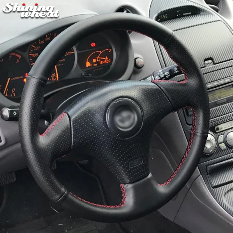 Блестящий пшеничный черный кожаный чехол рулевого колеса автомобиля для Toyota RAV4 1998-2003 Celica 1998-2005 Corolla(США) 2003-2008