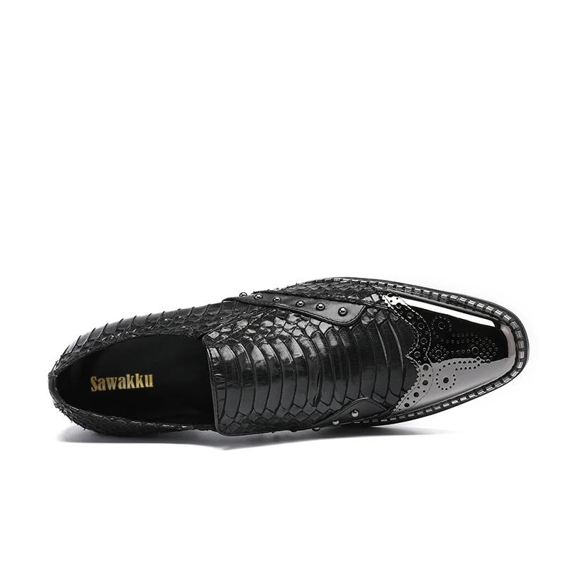 Luxury Design Elegant Formal Shoes For Men Embossed Leather Dress Rivets Slip On Black Causal Loafers Plus Size 46 | Обувь