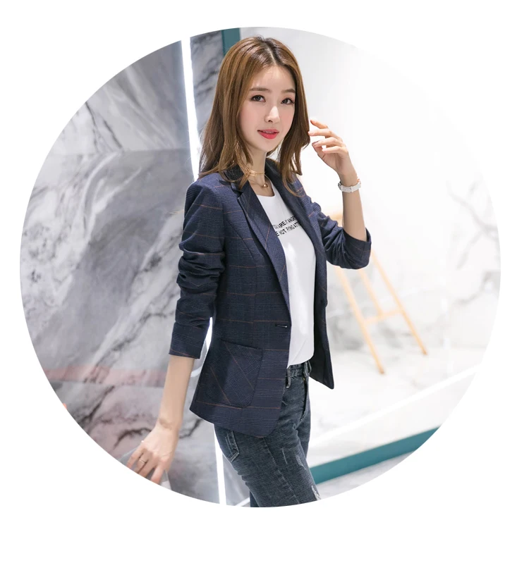 New Blazer Feminino Manga Longa Vadim Style Checked Suit Jacket British Fashion Casual In Autumn And Winter Women Blazer