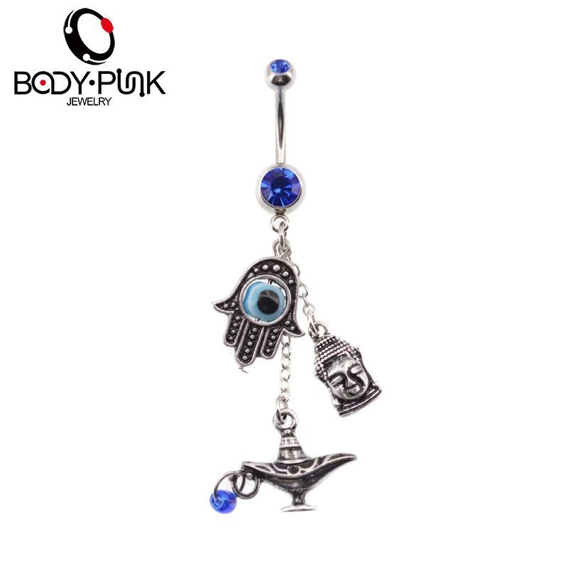 

BODY PUNK Hot Steel Hamsa Dangle Body Piercings Jewelry Navel Ring Belly Button Rings Percing Bijoux Pirsing Women Ombligo