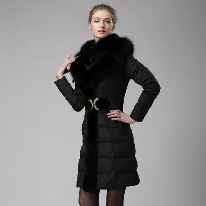 Большой натуральный Лисий Мех 2018 Высокое качество зимняя куртка женская
