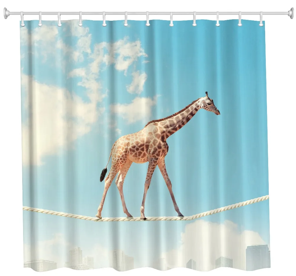 Забавный слон жираф Шлёпанцы для женщин 3D Занавески душа полиэстер Ткань Ванная