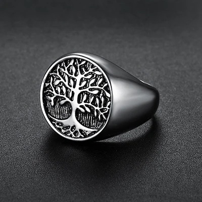 Silver Shengmei,, панк, счастливое дерево, жизнь, мужское кольцо, винтажное, серебряное, титановое, нержавеющая сталь, рыцарские кольца для мужчин, вечерние - Цвет основного камня: Silver