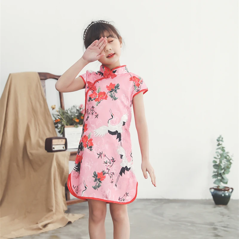 

Китайское традиционное милое детское платье Чонсам для девочек, летние повседневные платья, детское праздничное платье Qipao