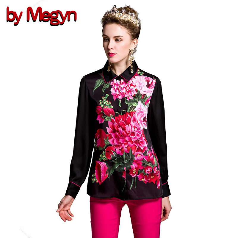 Женская винтажная блузка Megyn с длинным рукавом и принтом розы большие размеры
