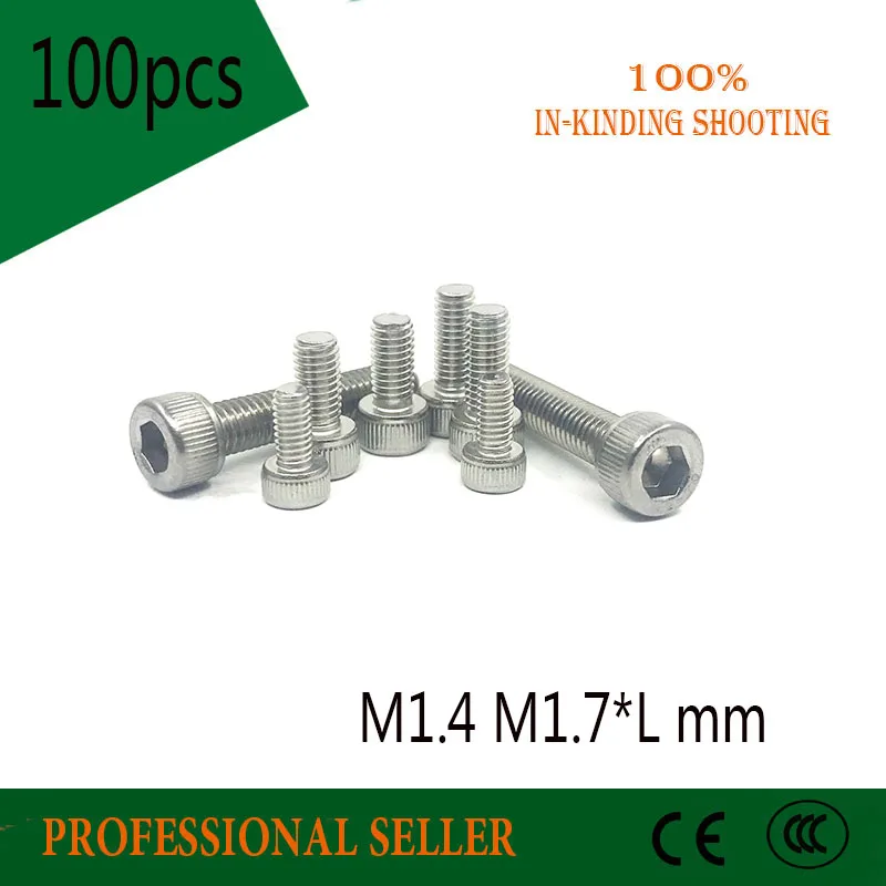 100 шт. M1.4/M1.6 * 3/4/5/6/8/10/12/16/20 DIN912 304 Шестигранная головка из нержавеющей стали с