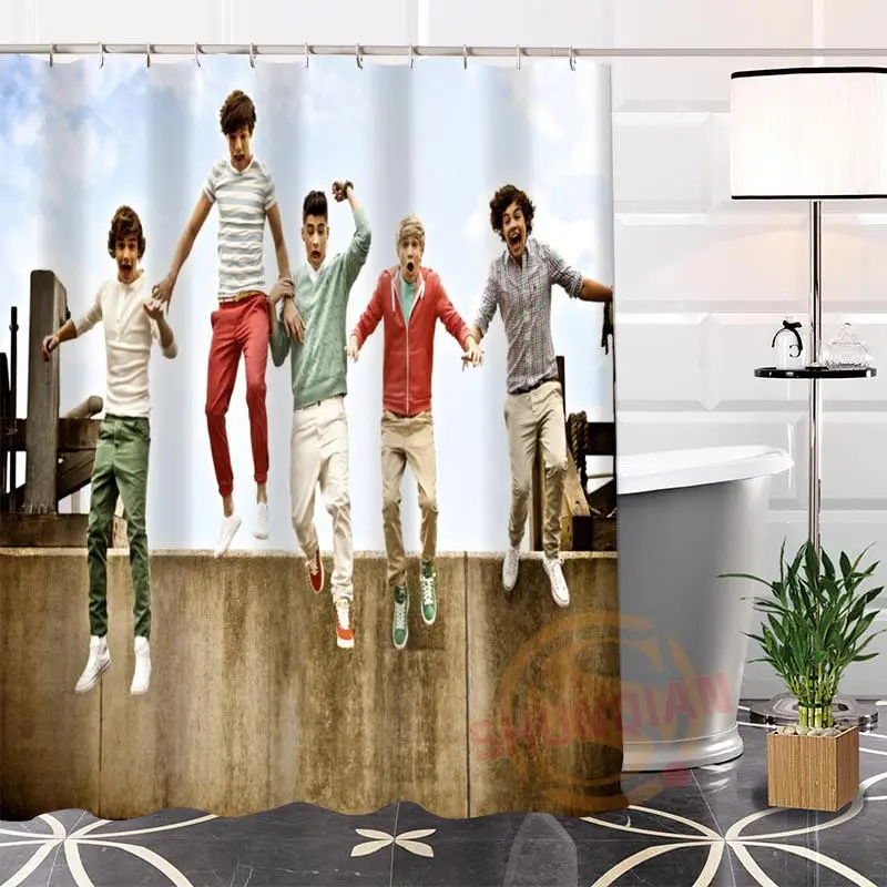 

Best Nice 100% Polyester Hot Modern Custom One Direction@1 Fabric Shower Curtain bathroom With Hooks Popular H0223-75