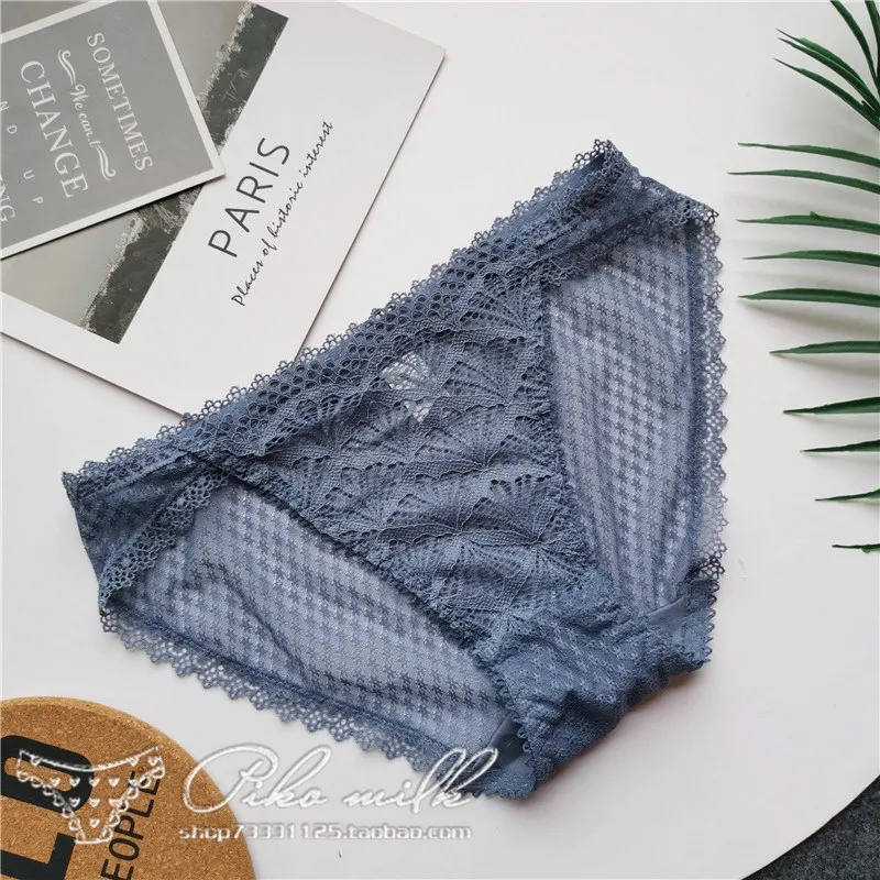blue HUI GUAN, корейский стиль, соблазнительное женское нижнее белье, трусики, милые кружевные трусы, дышащие, мягкие, открытые, сексуальное женское белье - Цвет: blue