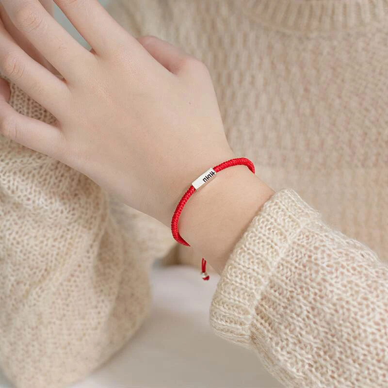 

SpringLight Red and Black Rope Design Real 925 Sterling Silver Fine Jewelry Double Happiness Bracelet for Women Elegant Gift