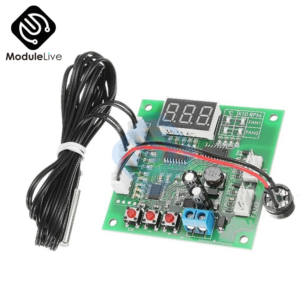 

Two Channel Heat Dissipation PWM Four Wire Fan Temperature Controller 12V 24V 48V Temperature Speed display Stop Alarm Board