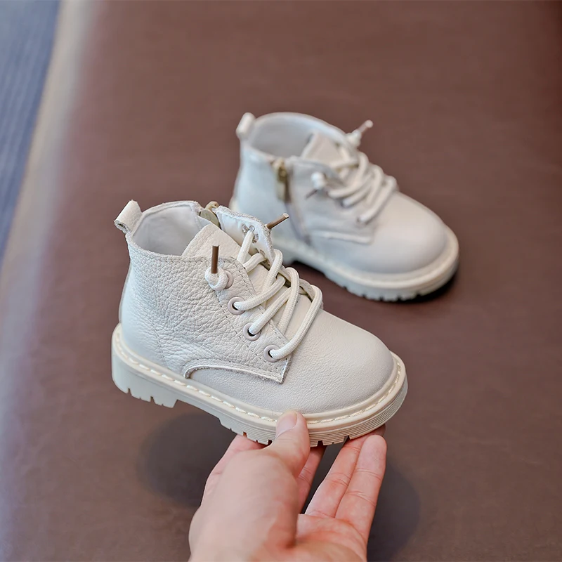 

Baby Boots Genuine Leather Kids Boots Lace-up Children Snow Boots Velvet Warm Shoes