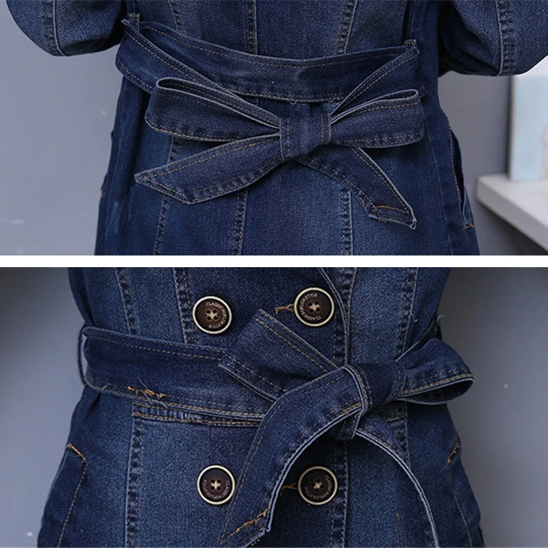 2019 Autumn Denim Jacket Coat Women Double-breasted Full Sleeves Vintage Windbreaker Female Long Jean Outerwear Tops R640 | Женская