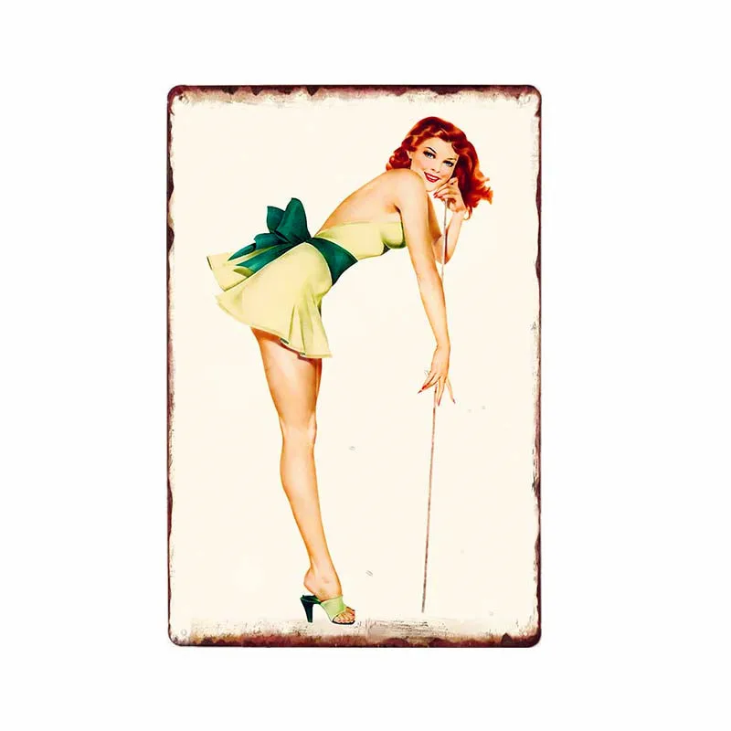 Pin Up Girl Metal Tin Signs Sexy Lady Vintage Poster Sweet Pickin Art Painting Craft Pub Bar Club Garage Home Wall Decor N292 - Color: M
