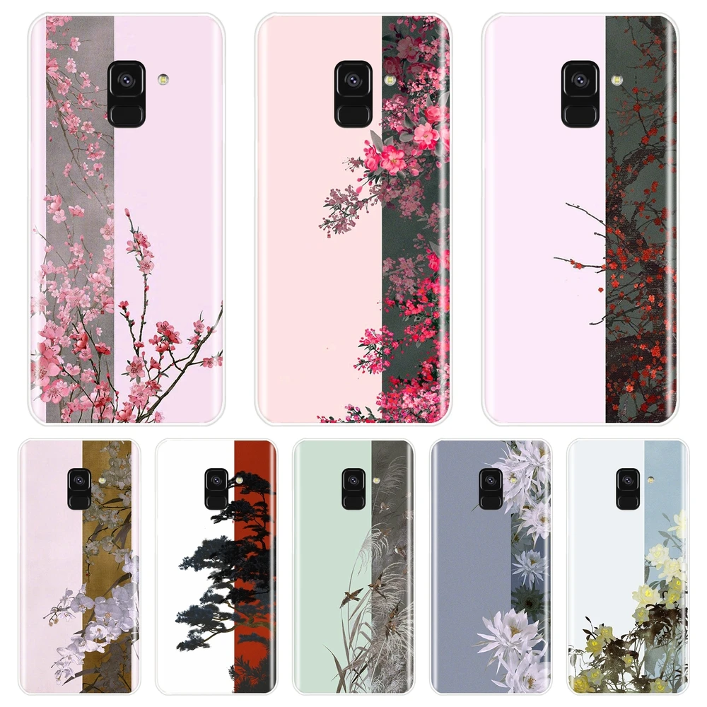 

Чехол для телефона Samsung Galaxy A5 A7 2018 A6 A8 Plus, китайский цветок, Мягкая силиконовая задняя крышка для Samsung A3 A5 A7 2016 2017, чехол