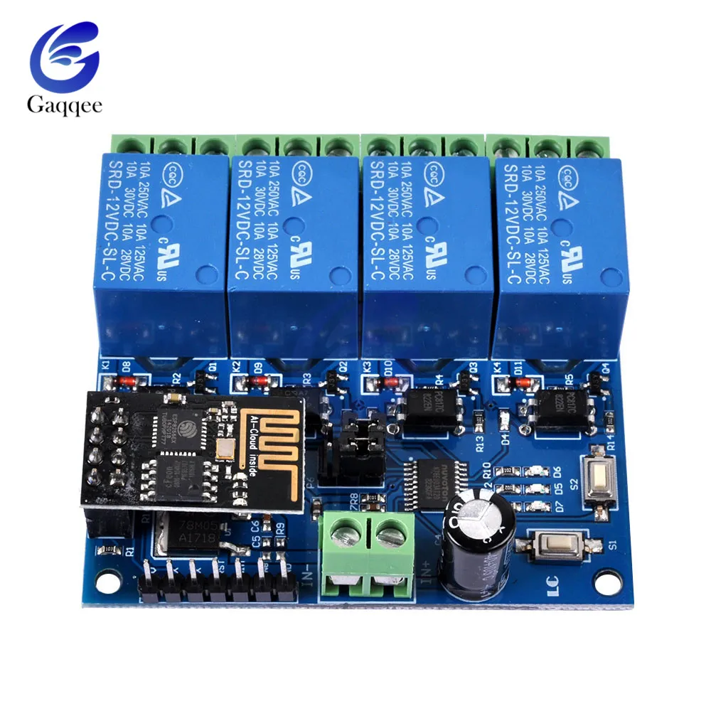 Четырёхканальный релейный модуль DC 12 В ESP8266 Wi-Fi для умного дома 4 реле канала |