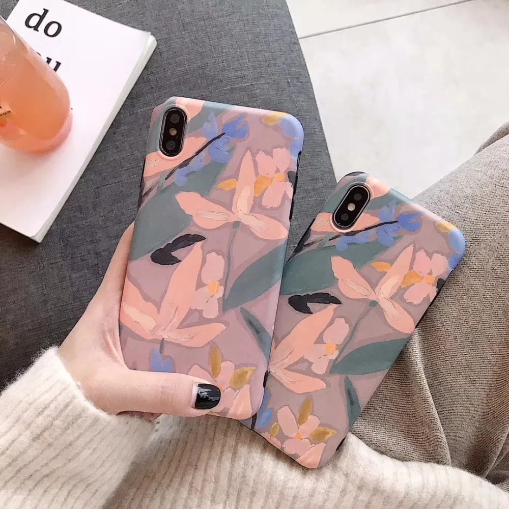 Винтажный цветочный матовый чехол для iphone 6 6P 7 8 7P 8P и X XS Max XR |