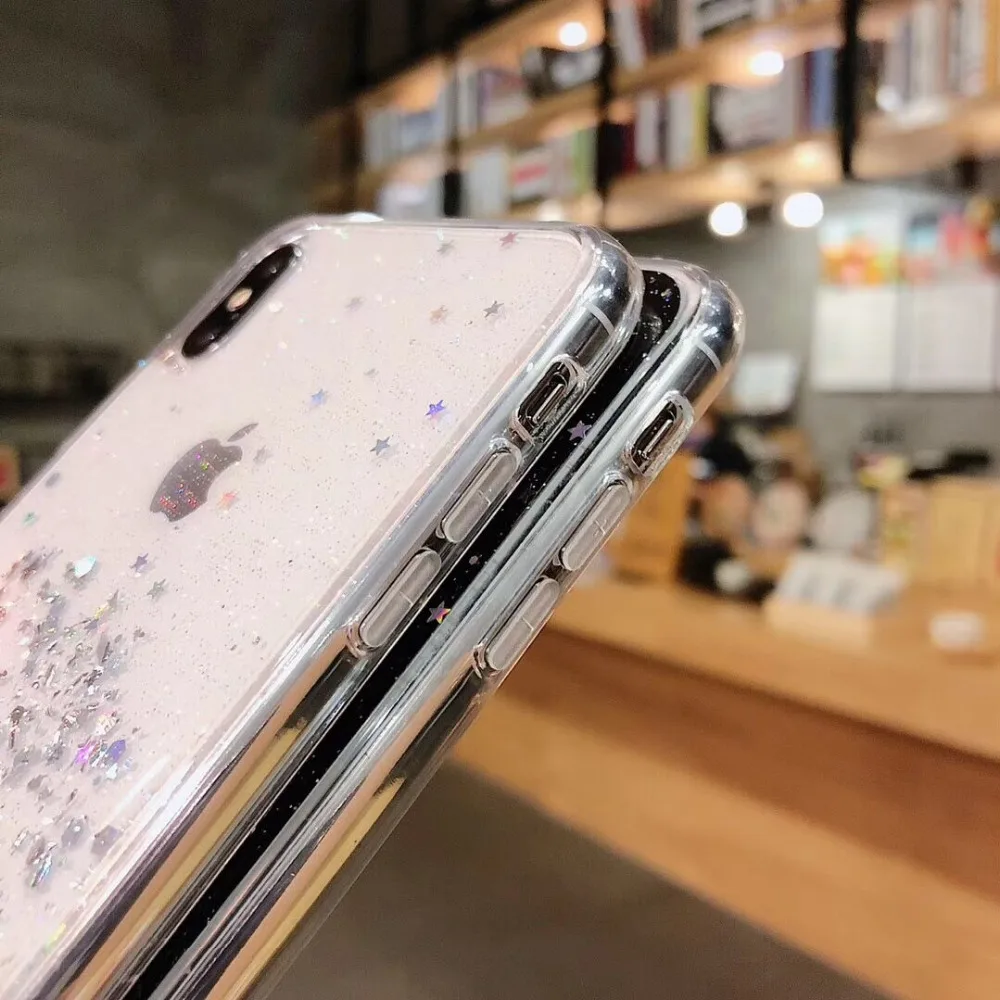Прозрачный чехол LOVECOM с блестками и звездами для iPhone 12 Mini 11 Pro Max XR X XS 7 8 6 Plus мягкий