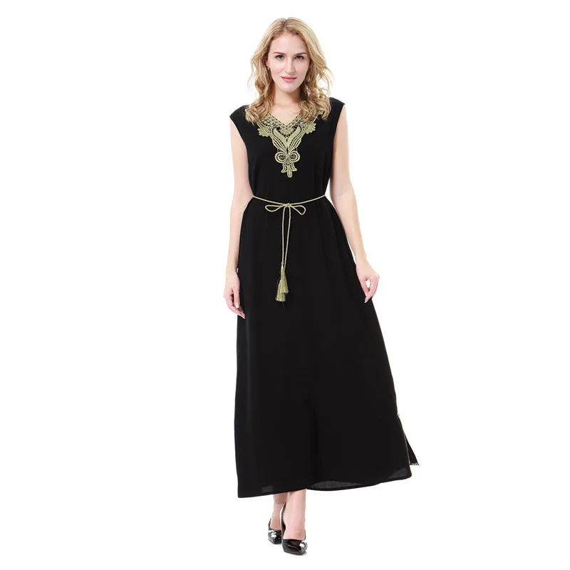 Женское мусульманское платье Кафтан Abaya черное в арабском стиле турецком