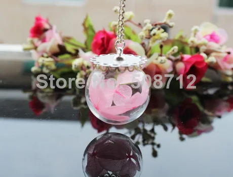 30MM Glass Globe Flower Necklace, Hand Blown, Glass Bulb,Make A Wish,Glass Orb Pendant