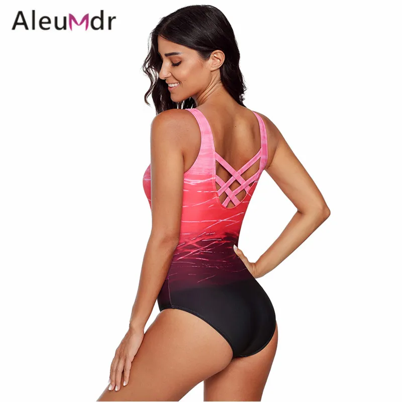Aleumdr купальный костюм женский летний из одного предмета синий градиент крест