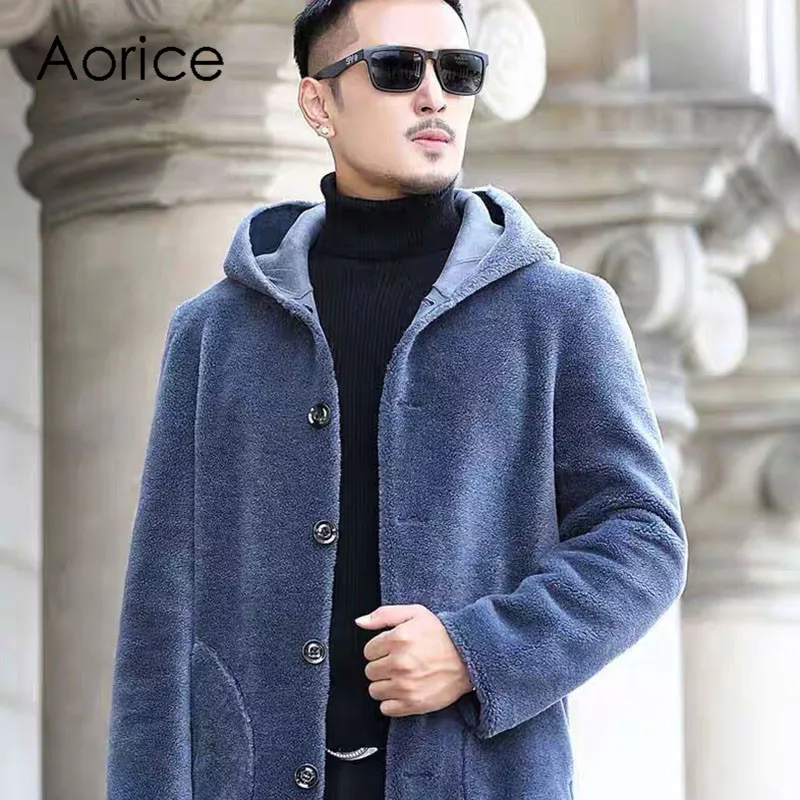 Aorice MT8100 шерстяная меховая кожаная куртка с капюшоном, куртки, весенние повседневные пальто с меховой подкладкой, Мужская Куртка Jaqueta Masculinas Couro