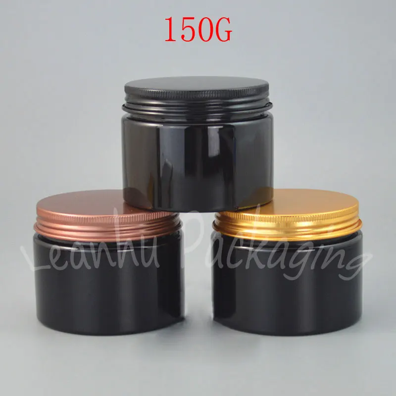 150G Black Plastic Cream Jar Aluminum Cover , 150CC Empty Cosmetic Container , Mask / Cream Sub-bottling ( 36 PC/Lot )