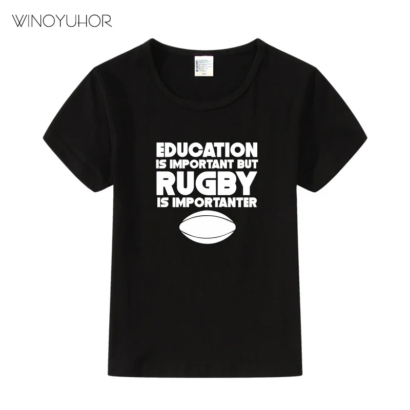 

Education Is Important But Rugby Is Importanter Funny T Shirt Children Summer Short Sleeve T-shirt Boys Girls Kids Tops